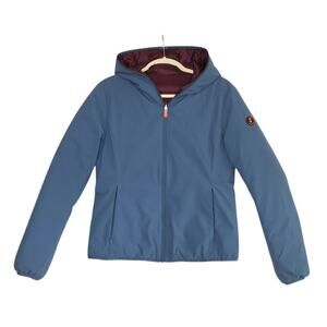 SAVE THE DUCK Reversible Hooded Rainy Jacket Sz S/1 Blue/ Burgundy Rare Quality